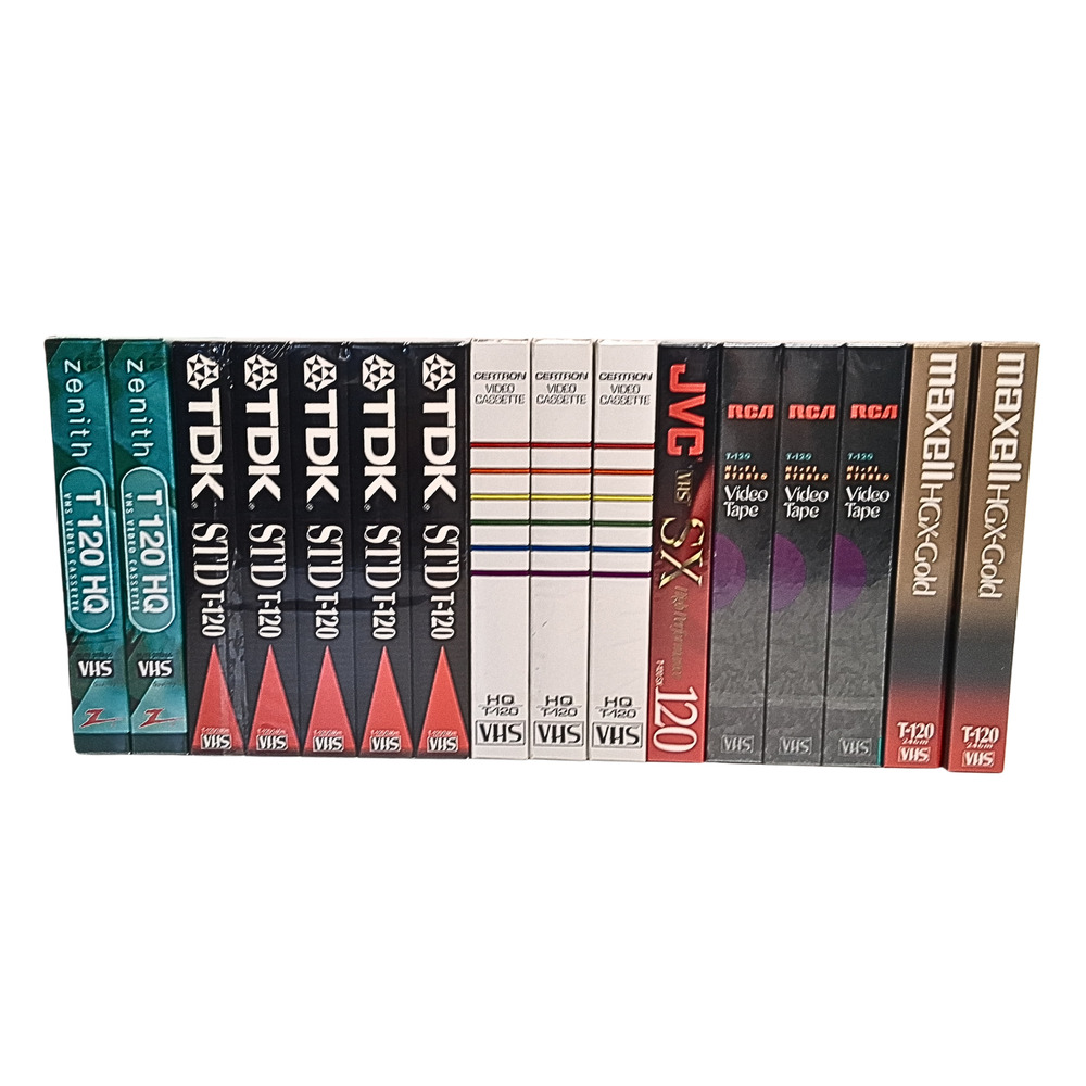 Lot Of 16 Blank T-120 VHS Cassettes -Certron-Maxell-TDK-JVC-RCA-Zenith - Sealed